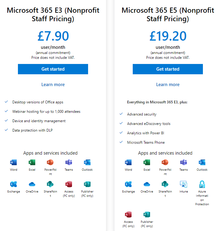 microsoft 365 for charities pricing large nonprofits